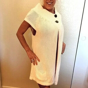 ROXY Off White‎ Sleeveless Knit Sweater Cardigan Vest Large